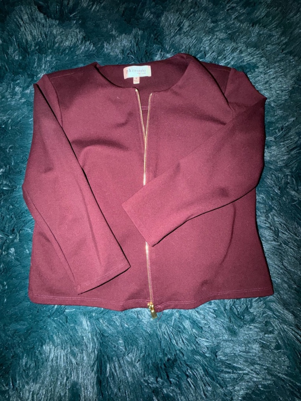 Philosophy Burgundy Zip Front cropped Jacket